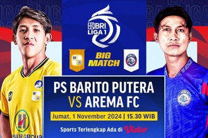 Siaran Langsung BRI Liga 1: PS Barito Putera vs Arema FC di Vidio