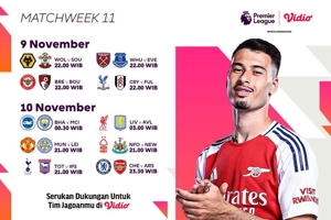 Jadwal Siaran Langsung Liga Inggris 2024/25 Matchweek 11 di Vidio Akhir Pekan Ini