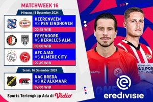 Jadwal Siaran Langsung Eredivisie 2024/25 Matchweek 16 di Vidio