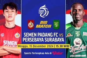 Live Streaming Big Match BRI Liga 1: Semen Padang vs Persebaya di Vidio