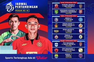 Jadwal dan Live Streaming BRI Liga 1 2024/25 Matchweek 16 di Vidio Pekan Ini Jadwal dan Live Streaming BRI Liga 1 2024/25 Matchweek 16 di Vidio Pekan Ini