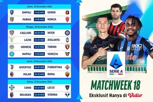 Jadwal Live Streaming Serie A 2024/25 Matchweek 18 di Vidio