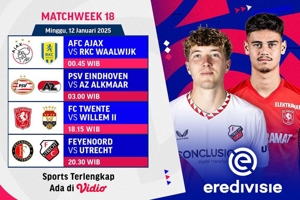 Jadwal dan Link Siaran Langsung Eredivisie 2024/25 Matchweek ke 18 di Vidio