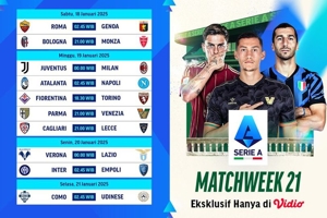 Jadwal Siaran Langsung Serie A 2024/25 Matchweek ke 21 di Vidio