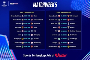 Jadwal Live Streaming Liga Champions 2024/25 Matchweek 5 di Vidio Pekan Ini