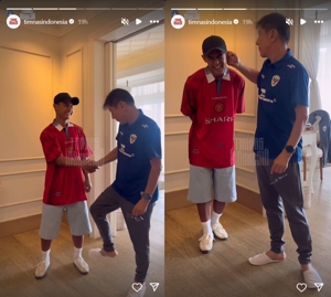 Tangkapan layar stories instagram timnas Indonesia saat Pratama Arhan kena jewer Shin Tae-yong. (c) instagram/timnasindonesia