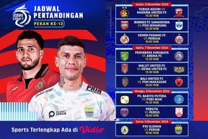 Jadwal Siaran Langsung BRI Liga 1 2024/25 pada Matchweek 13 Pekan Ini di Vidio