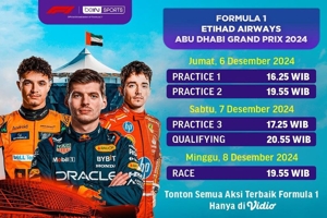 Jadwal dan Link Siaran Langsung Formula 1 Abu Dhabi Grand Prix 2024 di Vidio, 6-8 Desember 2024