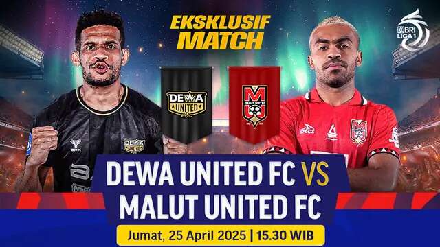 Temukan link siaran langsung eksklusif match BRI Liga 1: Dewa United vs Malut United di Vidio. Saksikan dan dukung tim kalian yang berlaga di BRI Liga 1 2024/25 pada matchweek ke 30 di pekan ini hanya di layanan OTT Vidio. (sum. doc. vidio.com)