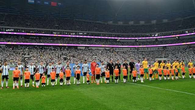 Timnas Argentina saat beruji coba kontra Australia di Beijing, China hari Kamis (15/06/2023). (Pedro PARDO / AFP)