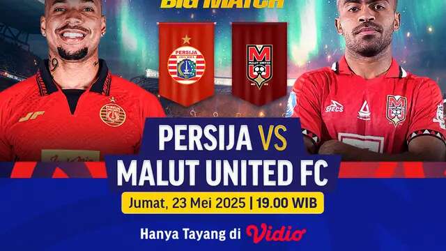 Saksikan streaming BRI Liga 1 2024/25 pertandingan Persija vs Malut United di Vidio. Jangan ketinggalan nonton Persija vs Malut United di pertandingan terakhir dari BRI Liga 1 2024/25 hanya di Vidio. (sum. doc. vidio.com)