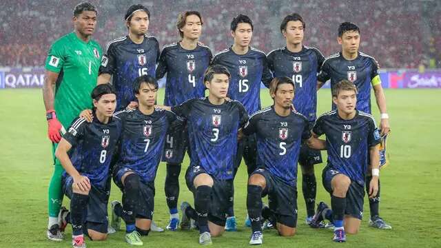 Starting XI Timnas Jepang pada duel lawan Indonesia di Stadion Gelora Bung Karno, Jumat (15/11) malam WIB (c) Bagaskara Lazuardi
