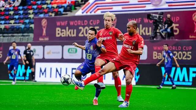 Timnas Minifootball Indonesia saat menghadapi Thailand dalam laga kedua fase grup Piala Dunia Minifootball 2025 di Baku, Azerbaijan, Sabtu (24/5/2025). Timnas Minifootball Indonesia harus mengakui keperkasaan Thailand dan kalah telak 0-4. (Bola.com/Istimewa)