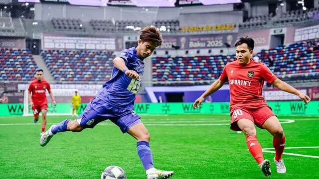 Timnas Minifootball Indonesia saat menghadapi Thailand dalam laga kedua fase grup Piala Dunia Minifootball 2025 di Baku, Azerbaijan, Sabtu (24/5/2025). Timnas Minifootball Indonesia harus mengakui keperkasaan Thailand dan kalah telak 0-4. (Bola.com/Istimewa)
