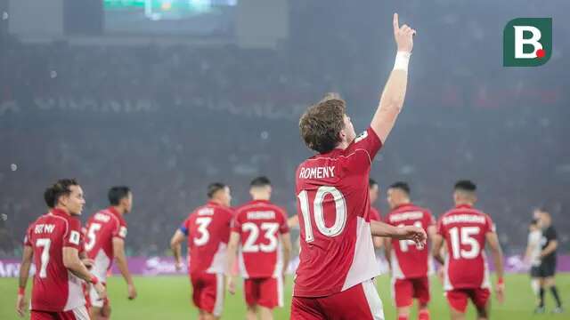 Striker Timnas Indonesia, Ole Romeny, berselebrasi usai mencetak gol ke gawang China dalam laga Kualifikasi Piala Dunia 2026 zona Asia di Stadion Utama Gelora Bung Karno (SUGBK) Senayan, Jakarta, Kamis (5/6/2025). (Bola.com/Bagaskara Lazuardi)