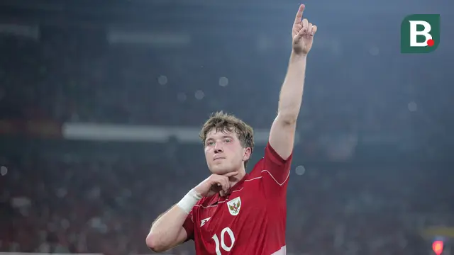 Ekspresi pemain Timnas Indonesia, Ole Lennard Romeny, setelah mencetak gol ke gawang China dalam laga Kualifikasi Piala Dunia 2026 zona Asia di Stadion Utama Gelora Bung Karno (SUGBK) Senayan, Jakarta, Kamis (5/6/2025). (Bola.com/Bagaskara Lazuardi)