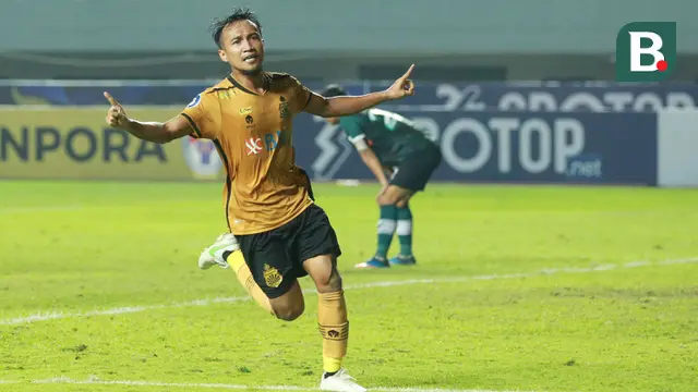 Pemain Bhayangkara FC, Muhammad Hargianto melakukan selebrasi usai mencetak gol ke gawang Persikabo 1973 pada laga pekan ke-6 BRI Liga 1 2022/2023 antara Persikabo 1973 melawan Bhayangkara FC di Stadion Pakansari, Bogor, Selasa (23/8/2022) malam WIB. (Bola.com/M Iqbal Ichsan)