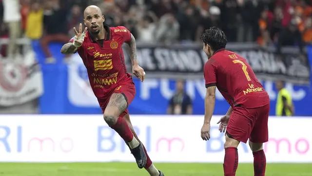 Striker Persija Gustavo Almeida mencetak hat-trick ke gawang PSS Sleman dalam laga BRI Liga 1 2024/2025 di Jakarta International Stadium (JIS), Sabtu (21/12/2024). (Dok. LIB)