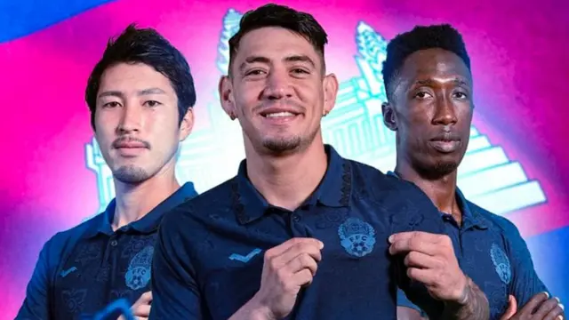 Trio pemain naturalisasi Timnas Kamboja: Takaki Ose, Andres Nieto dan Abdel Kader Coulibaly. (Bola.com/IG FFC)