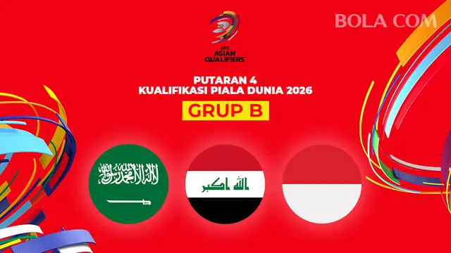 Ilustrasi Putaran 4 Kualifikasi Piala Dunia 2026 Zona Asia. Timnas Indonesia tergabung bersama Arab Saudi dan Irak di Grup B. (Bola.com/Gregah Nurikhsani)