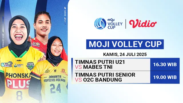 Jangan lewatkan streaming Moji Volley Cup 2025 - uji coba Timnas voli putri Indonesia di Vidio. Saksikan laga uji coba Timnas voli putri Indonesia di ajang Moji VOlley Cup 2025 yang berlangsung pada, 24 - 27 Juli 2025 hanya di layanan OTT Vidio. (sum. doc. vidio.com)