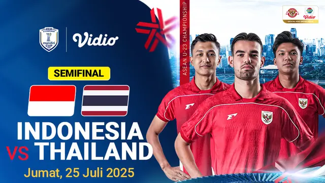 Nonton siaran langsung semifinal: ASEAN U-23 Mandiri Cup 2025 - Indonesia vs Thailand di Vidio. Dukung terus Garuda Muda di ajang ASEAN U-23 Mandiri Cup 2025 pada babak semifinal di pekan ini, saksikan hanya di Vidio. (sum. doc. vidio.com)