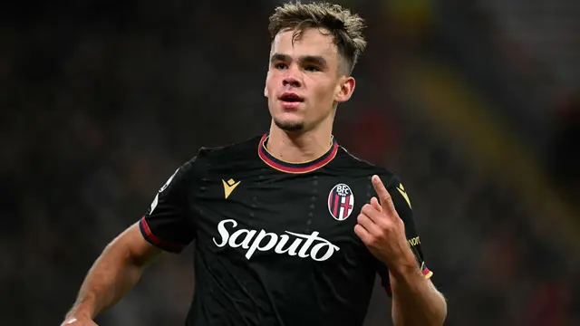 Penyerang Bologna, Thijs Dallinga, disebut-sebut sebagai satu di antara kandidat pemain yang akan dinaturalisasi untuk bela Timnas Indonesia. (AFP/FILIPE AMORIM)