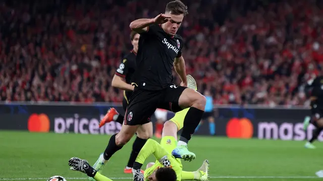 Penyerang Bologna, Thijs Dallinga, disebut-sebut sebagai satu di antara kandidat pemain yang akan dinaturalisasi untuk bela Timnas Indonesia. (AFP/FILIPE AMORIM)