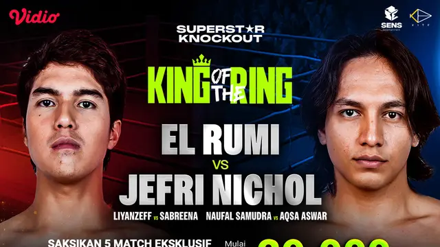 Nonton streaming Superstar Knockout Vol. 3 di Vidio. Jangan ketinggalan pertarungan tinju selebriti terbesar di Indonesia, Superstar Knockout Vol. 3 akan berlangsung pada Sabtu, 9 Agustus 2025. Saksikan pay-per-view hanya di Vidio. (sum. doc. vidio.com)