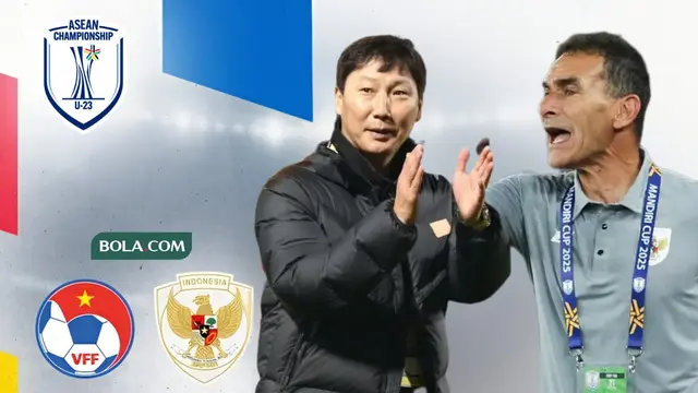 Duel pelatih Timnas Vietnam U-23 Vs Timnas Indonesia U-23 di Piala AFF U-23 2025. (Bola.com/Wiwig Prayugi)