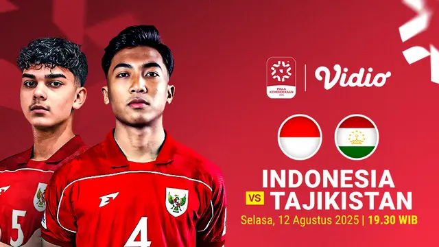 Live Streaming Piala Kemerdekaan 2025 Indonesia vs Tajikistan eksklusif di Vidio. (Sum. dok. vidio.com)