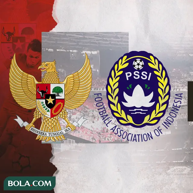 Logo PSSI dan Timnas Indonesia. (Bola.com/Dody Iryawan)