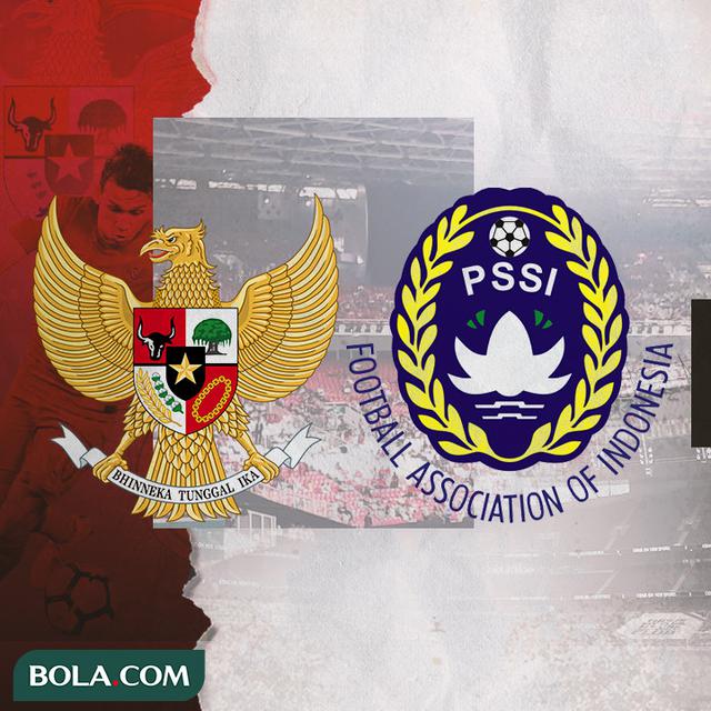 Logo PSSI dan Timnas Indonesia. (Bola.com/Dody Iryawan)