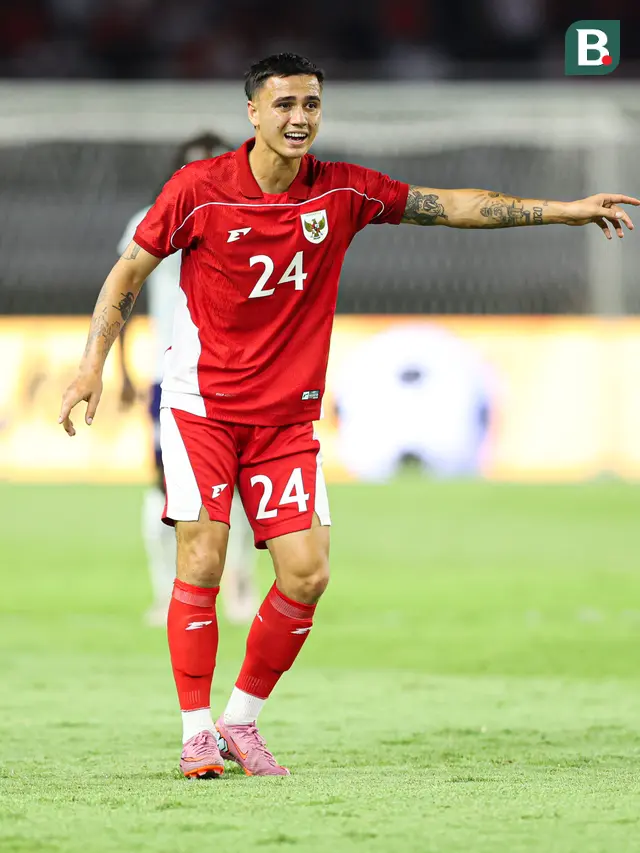 Pemain Timnas Indonesia, Eliano Reijnders dalam laga FIFA Matchday melawan Chinese Taipei di Stadion Gelora Bung Tomo (GBT), Surabaya, Jumat (06/07/2025). (Bola.com/Abdul Aziz)