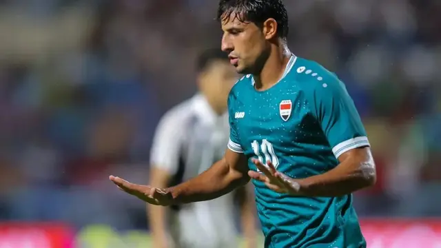 Selebbrasi Mohanad Ali dalam laga Thailand vs Irak di final King's Cup 2025, Minggu (7/9/2025). (Iraq National Team Official)