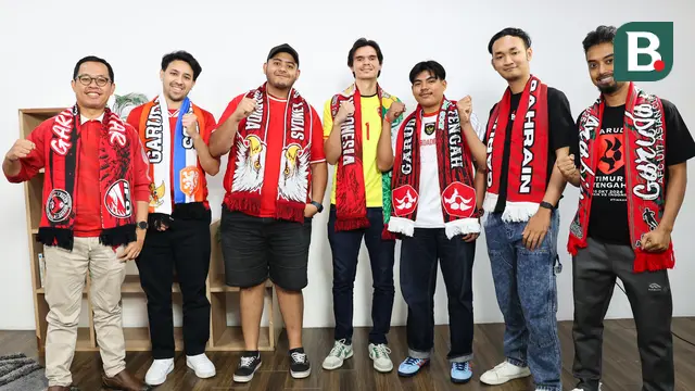 Perwakilan Garuda Australia, Garuda Qatar, Garuda Bahrain, Garuda Buana, Garuda Holland, Garuda Japan di Kantor Redaksi  Jakarta, menjelang laga Timnas Indonesia versus Bahrain, Minggu (23/3/2025). (Bola.com/Abdul Aziz)