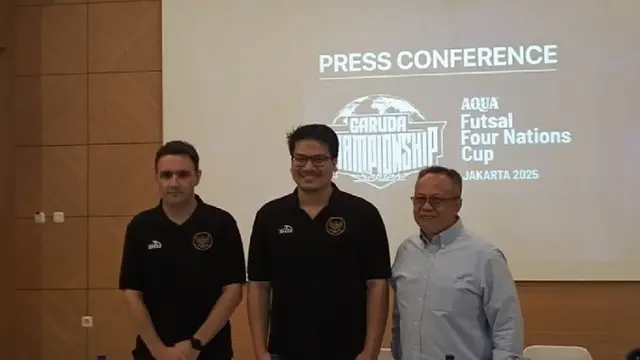 Federasi Futsal Indonesia (FFI) menggelar konferensi pers Aqua Futsal Four Nations Cup 2025 di Jakarta, Rabu (10/9/2025). (Bola.com)