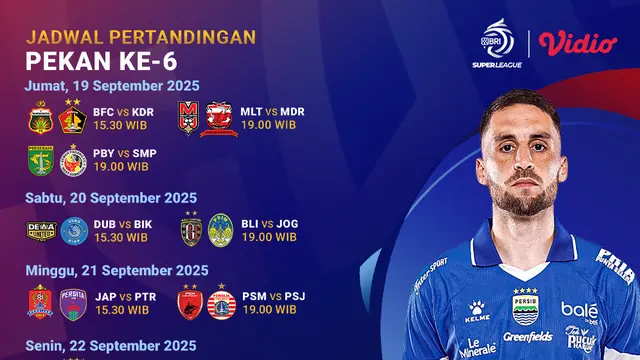 Jadwal BRI Super League pekan keenam eksklusif di Vidio. (dok. vidio.com)