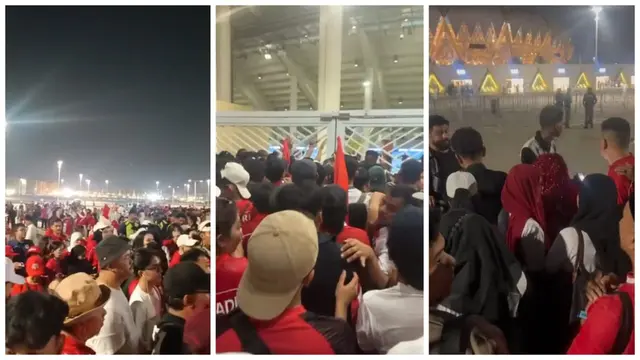 Suporter Timnas Indonesia tertahan di pintu masuk King Abdullah Sports City Stadium, Kamis (9/10/2025) dini hari WIB. (IST)