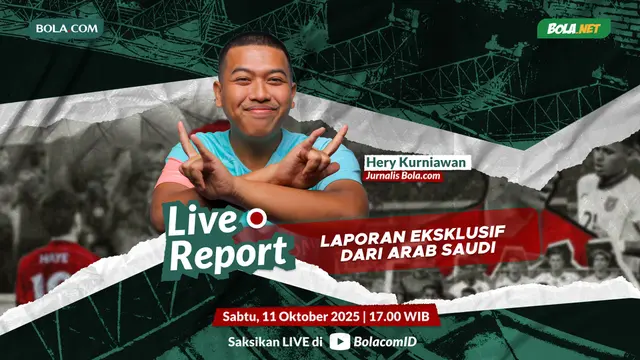 Saksikan live report Hery Kurniawan, jurnalis Bola.com yang sedang mendampingi Timnas Indonesia di Arab Saudi, Sabtu (11/10/2025) pukul 17.00 WIB. (Bola.com/Abdul Aziz)