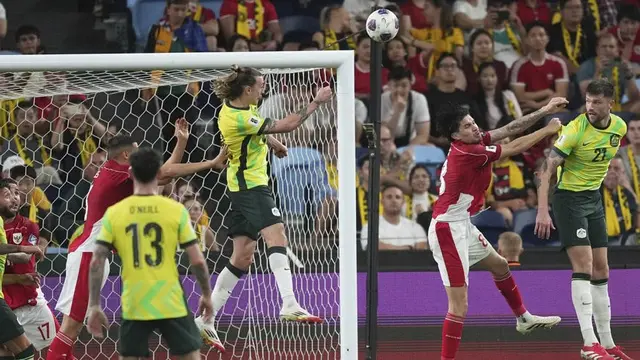 Jackson Irvine ketika mencetak gol pada laga Australia vs Indonesia di Kualifikasi Piala Dunia 2026 (c) AP Photo/Mark Baker