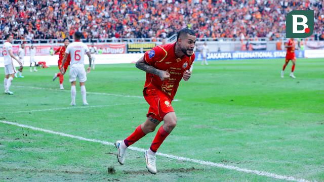 Pemain Persija Jakarta, Maxwell Souza, melakukan selebrasi setelah mencetak gol ke gawang Malut United pada laga pekan ke-3 BRI Super League di Jakarta International Stadium, Sabtu (23/8/2025) sore WIB. (Bola.com/M. Iqbal Ichsan)