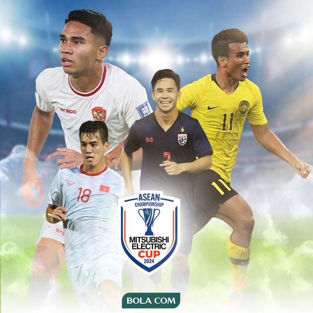 Piala AFF - Ilustrasi Bintang Piala AFF 2024: Supachok Sarachat (Thailand), Nguyen Tienh Linh (Vietnam), Safawi Rashid (Malaysia), Marselino Ferdinand (Indonesia)