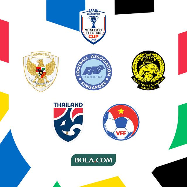 Piala AFF 2024 - Logo Timnas Indonesia, Singapura, Thailand, Malaysia, Vietnam (Bola.com/Adreansu Titus)
