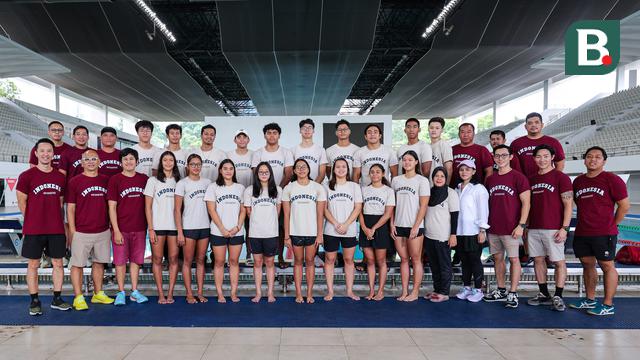 PB Akuatik Indonesia resmi mengumumkan daftar 22 atlet untuk SEA Games 2025 di Stadion Akuatik GBK, Jakarta Pusat, Kamis (20/11/2025) pagi WIB. (Bola.com/Abdul Aziz)