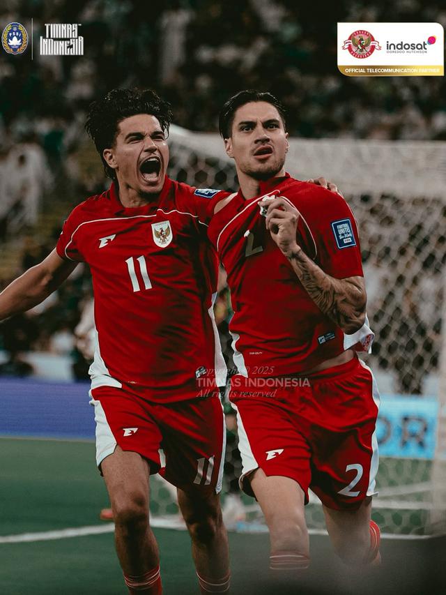 Kevin Diks mencetak gol untuk Timnas Indonesia ke gawang Timnas Arab Saudi. (Bola.com/Dok.X Timnas Indonesia).